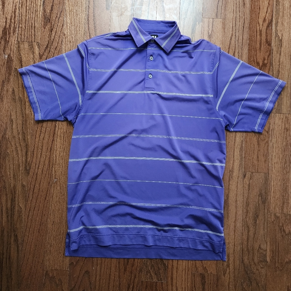 FootJoy Men's Sz. Medium Golf Purple White Stripe Casual Polo Shirt